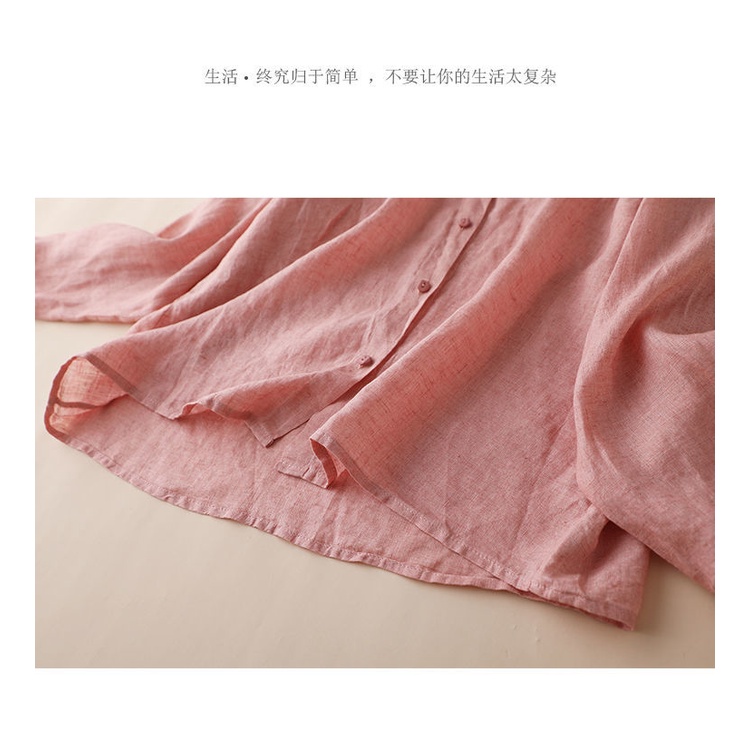 Áo Sơ Mi Cotton Lanh Tay Dài Cổ Đứng Chống Nắng Màu Hồng Thời Trang Mùa Thu 2022