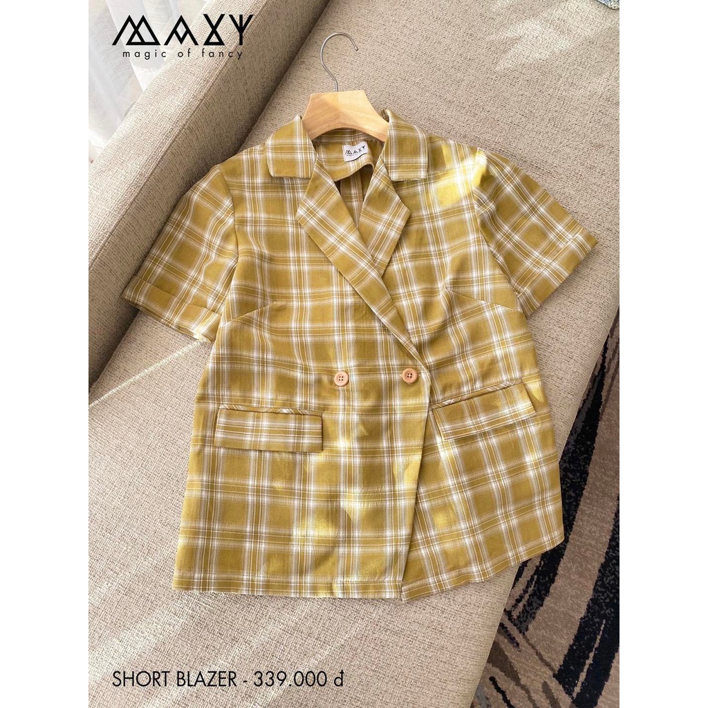 Áo khoác blazer tay ngắn sọc caro vàng yellow caro short blazer Maxy Workshop