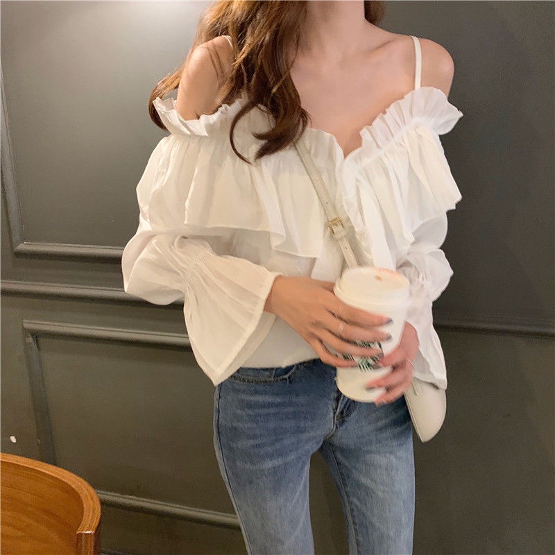 [Juxxi] Áo Sơ Mi Tay Loe Trễ Vai Dáng Rộng Thời Trang Dành Cho Nữ