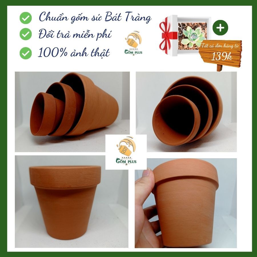 Chậu cây, chậu đất nung Bát Tràng cao cấp siêu bền các kích thước Gốm Plus store
