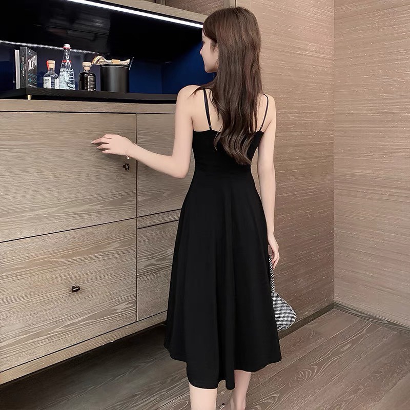 Váy 2 dây dáng xòe màu đen phù hợp cho đi dự tiệc chất vải tuyết mưa cao cấp - SHOPLORA | BigBuy360 - bigbuy360.vn