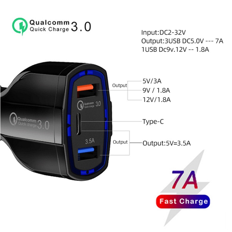 Bộ chuyển đổi sạc nhanh HdoorLink QC3.0 3.5A 3 cổng USB 32.5W trên xe hơi cho iPhone Xiaomi Samsung