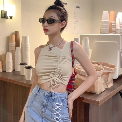 DUNEA Áo Tank Top Không Tay Cổ Dây Rút Thiết Kế Độc Đáo Thời Trang Cho Nữ