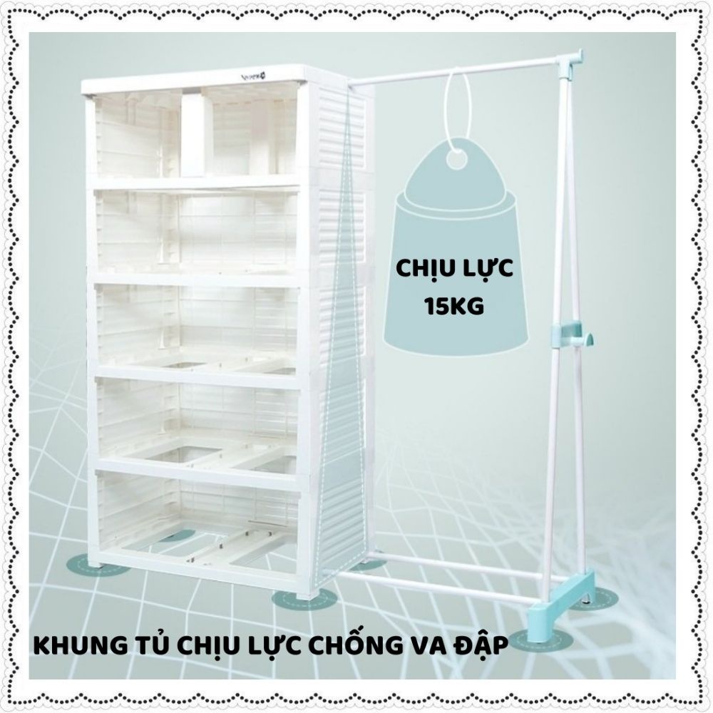 COMBO 2 TỦ QUẦN ÁO  cho trẻ sơ sinh Zozon, đựng đồ dùng cho bé 3,4,5 ngăn có cánh bánh xe,thanh treo