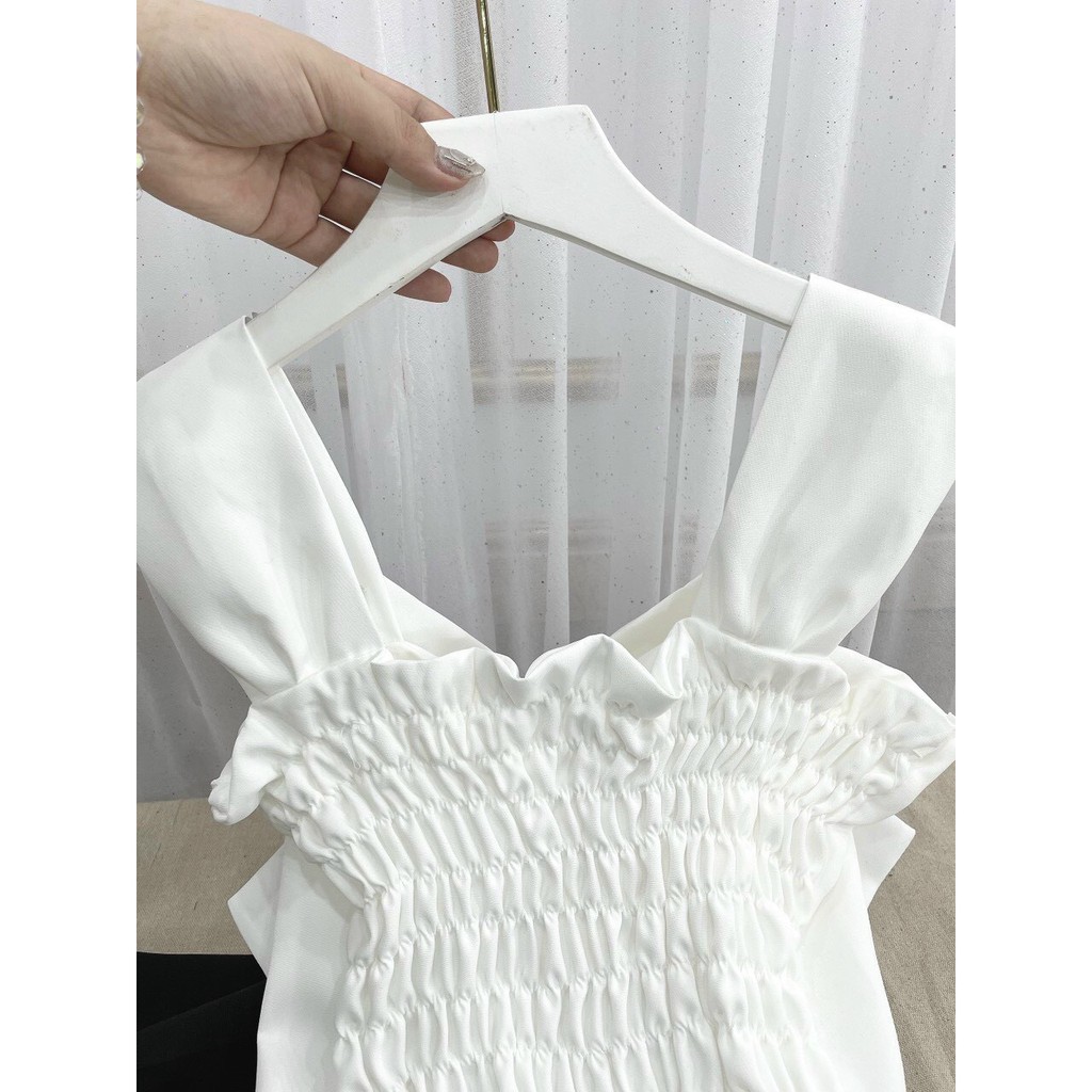 set xinh áo bản to nơ ngực kèm chân váy dập ly bánh bèo tiểu thư