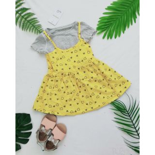 Set áo váy tim vàng bé gái vertbaudet dư xịn