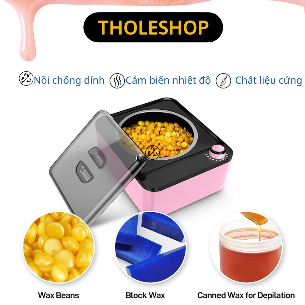 Combo Nồi Nấu Sáp Chống Dính Hồng - Sáp Wax Lông Premium - 5 Que Gạt Sáp Cao Cấp