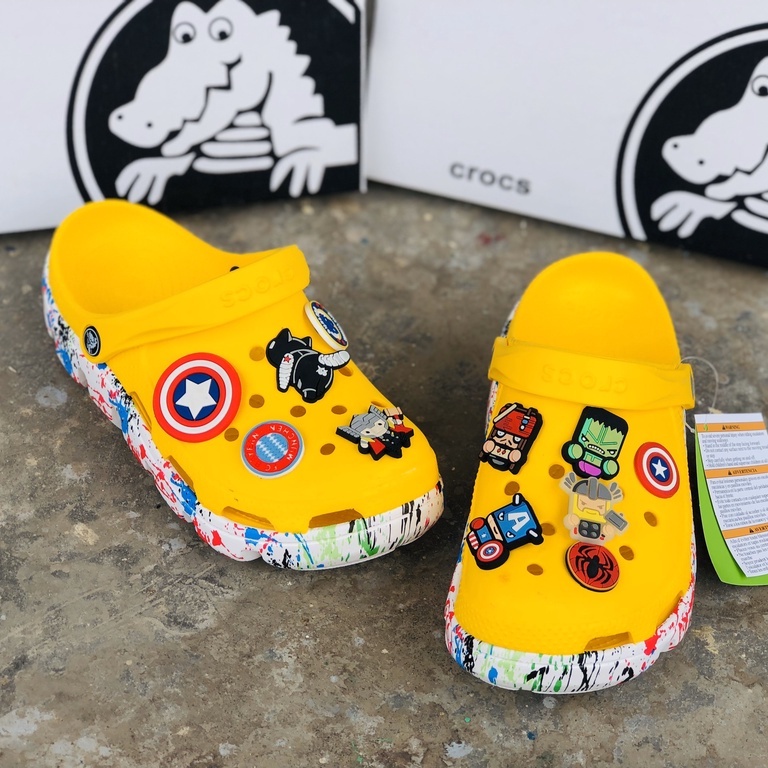 Dép sục cross duet [Tặng 12 jitbitz + freeship] nam nữ màu vàng đế vẩy sơn