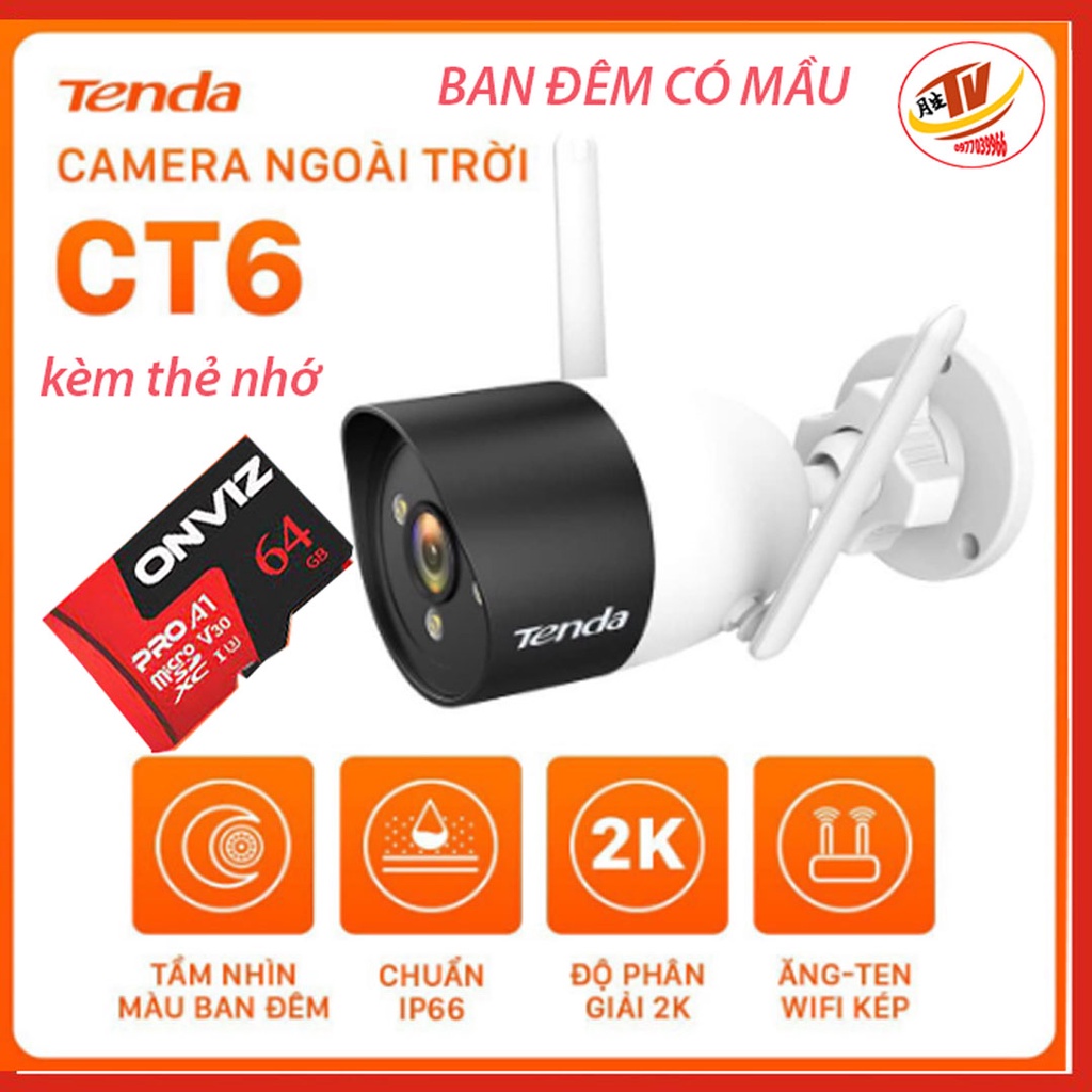 [kèm thẻ 32gb 64gb] Camera Wifi Ngoài Trời Tenda CT6 Độ Phân Giải 2K camera giám sát ip ngoài trời ban đêm có mầu | BigBuy360 - bigbuy360.vn