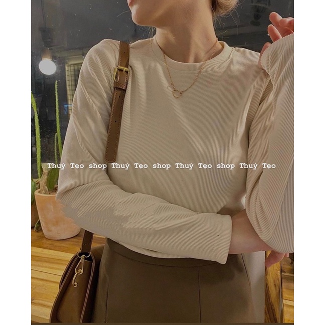 [Hàng sẵn] ÁO NỈ TĂM DÀI TAY CỔ TRÒN CROPTOP TRƠN BA MÀU