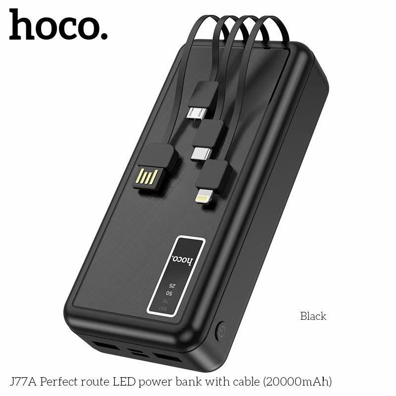 Pin sạc dự phòng đa năng Hoco J77A (20000mAh) đèn LED hiển thị, kèm cáp liền Ligntning, Micro, Type-C - Chính hãng