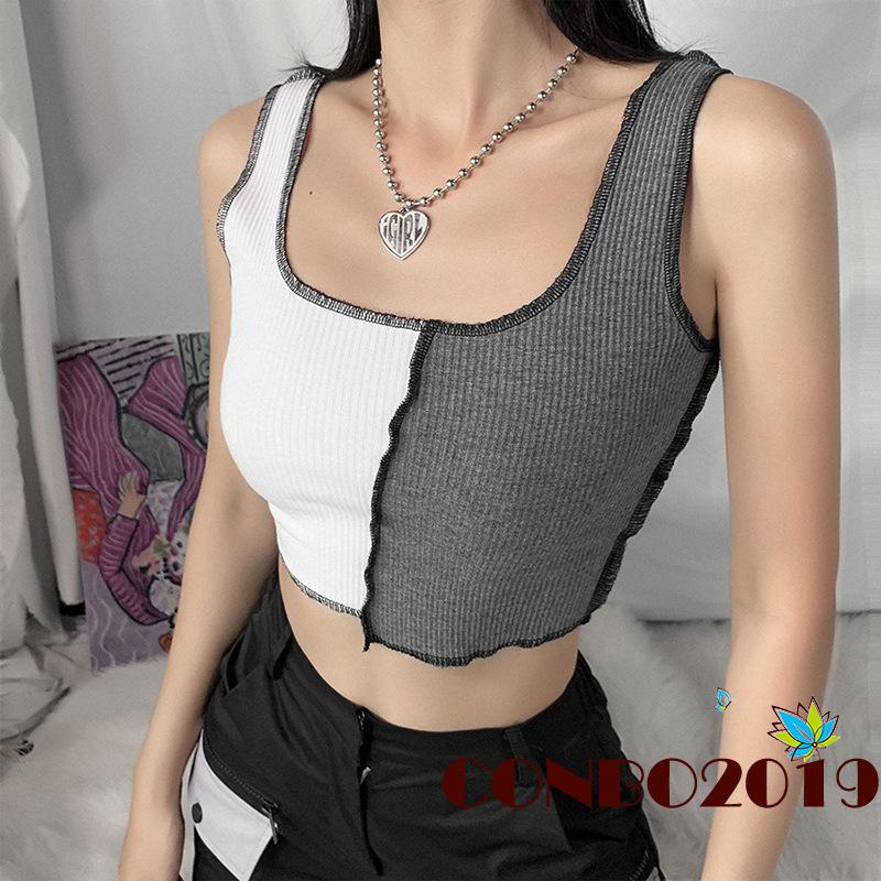 Áo Lửng Hai Dây Phối Màu Thời Trang Cho Nữ