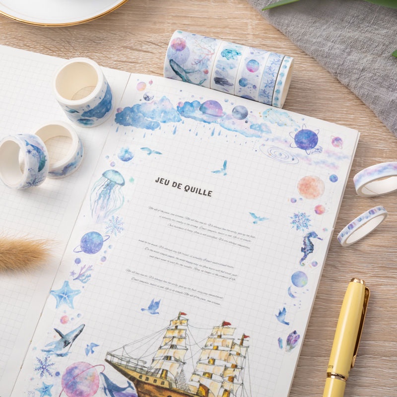 Hộp 10 washi tape Masking nhiều họa tiết Decorme băng keo washi 4 kích thước vintage trang trí sổ bullet journal