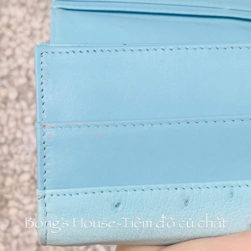 Sale Ví dài da đà điểu thật 💯 Có Lỗi nhẹ - màu xanh lam pastel hàng si Japan