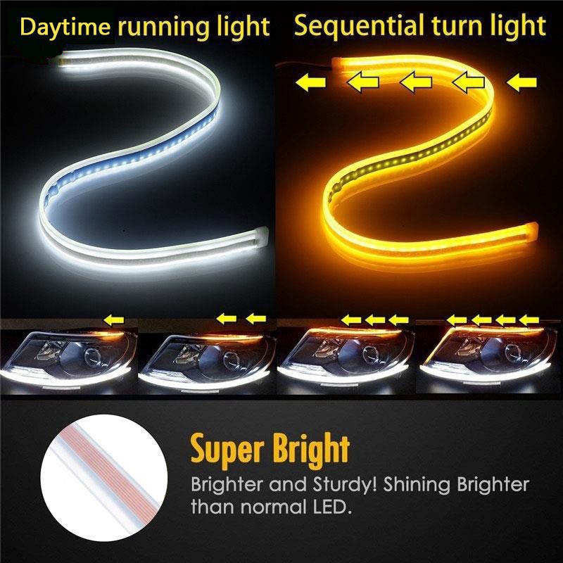 Set 2 đèn LED dây siêu mỏng 30cm 45cm 60cm tín hiệu kép cho xe ô tô chất lượng cao