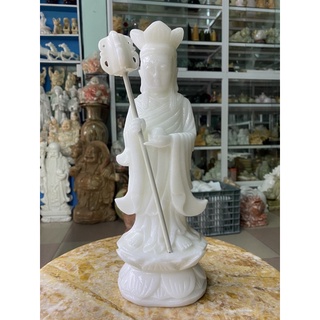 Tượng địa tạng đá cẩm thạch trắng đứng trên đài sen - cao 30cm