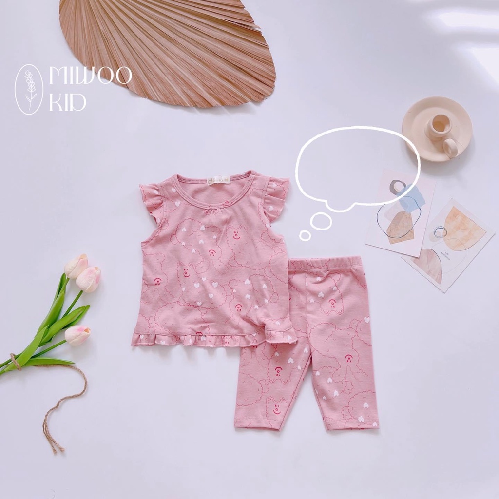 (8-22kg)Bộ thun cotton lửng cánh tiên Miwoo kids họa tiết siêu dễ thương cho bé gái(ảnh thật)