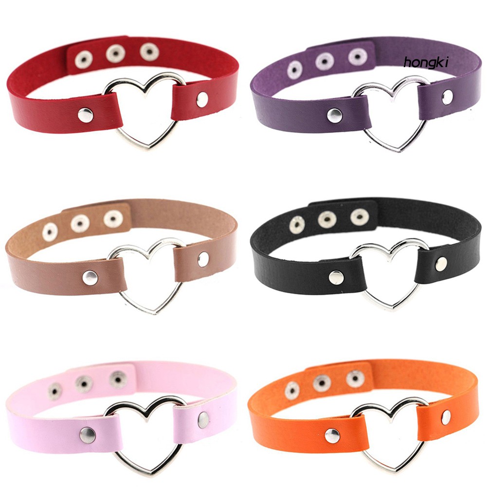 Vòng Cổ Choker Nữ Mặt Trái Tim Chất Liệu Da
