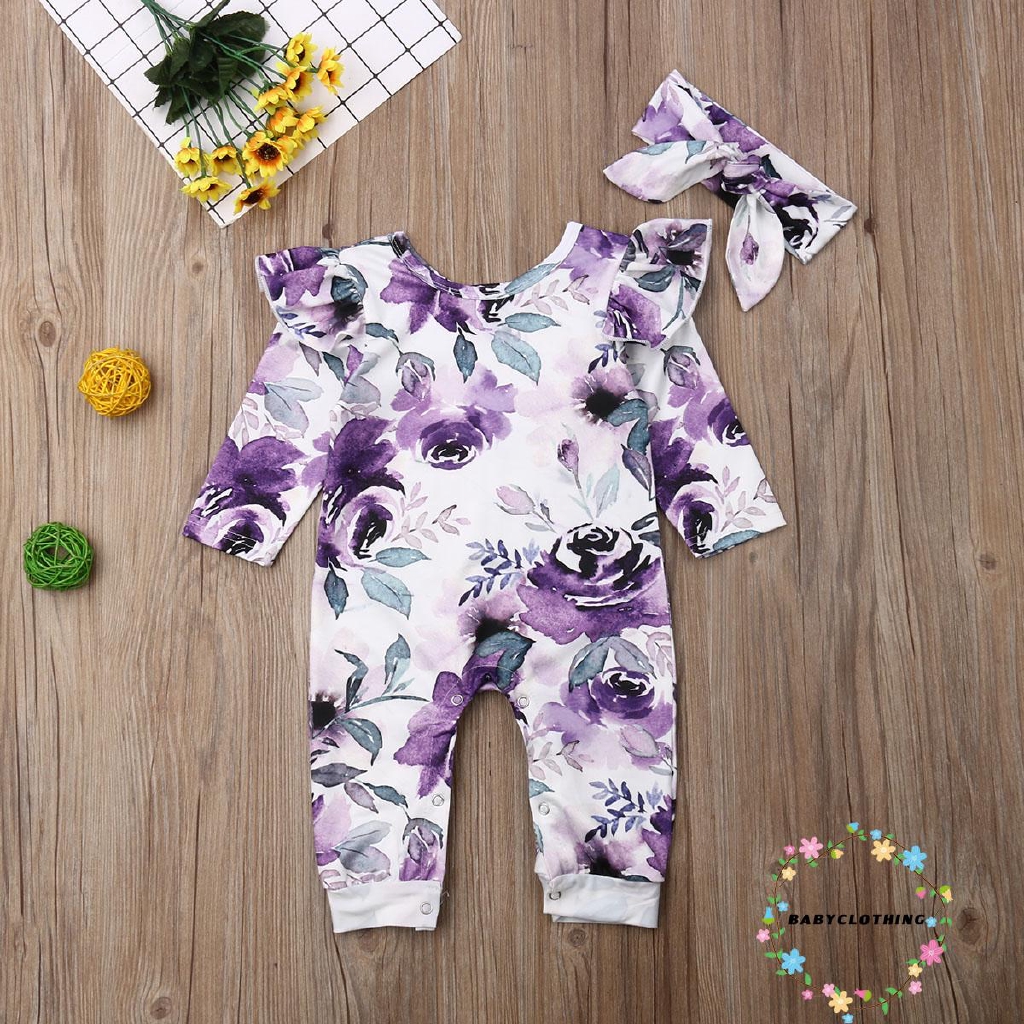 Bộ trang phục Jumpsuit Bodysuit dài tay đi kèm băng đô cài tóc xinh xắn dành cho bé