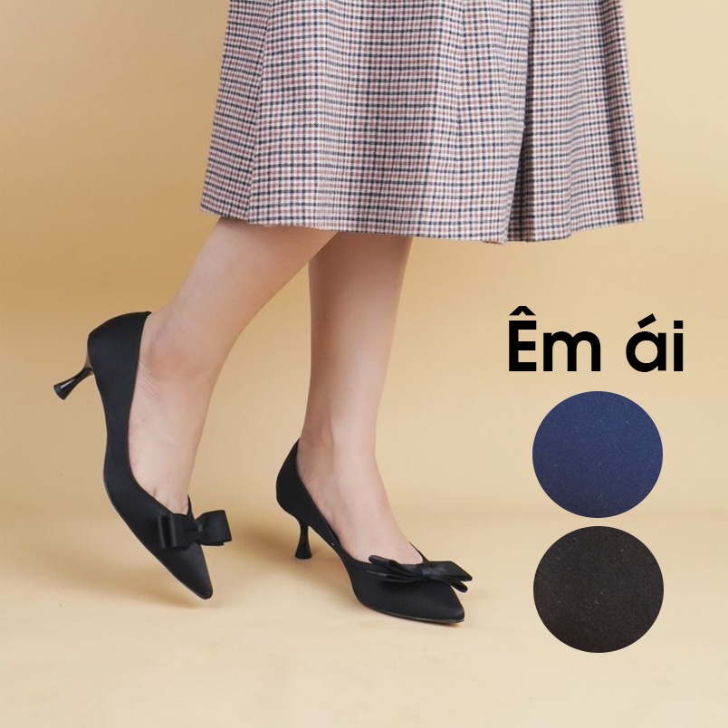 Giày cao gót nữ vải satin 5 phân, Giày cao gót mũi nhọn giày VNXK - Kimy Store