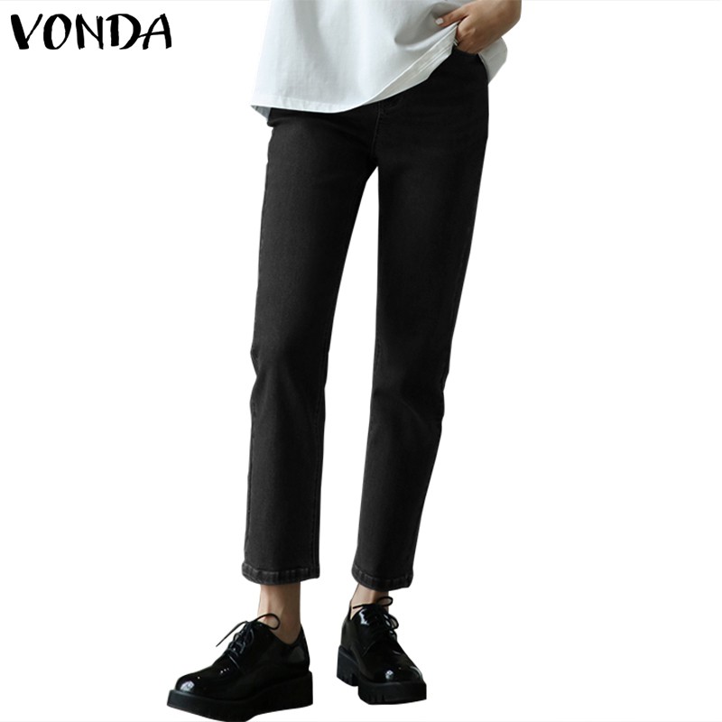 Quần VONDA Denim Lưng Cao Màu Trơn Thời Trang Dành Cho Nữ