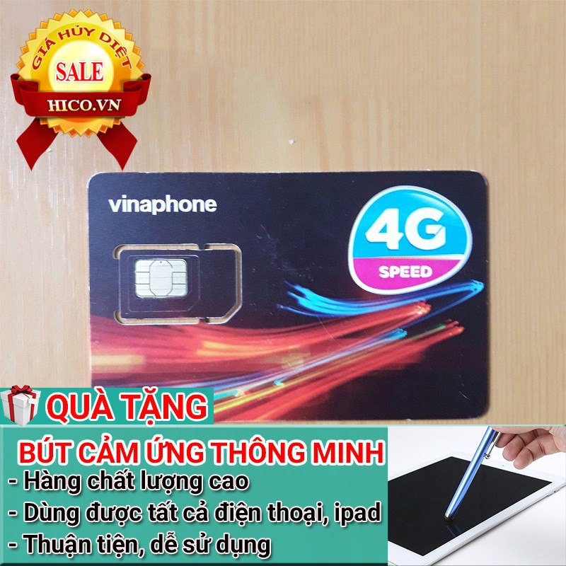 SIM 3G/4G VINAPHONE 5,5GB/ THÁNG TRỌN GÓI 12 THÁNG - KHÔNG GIỚI HẠN DUNG LƯỢNG - TẶNG BÚT CẢM ỨNG
