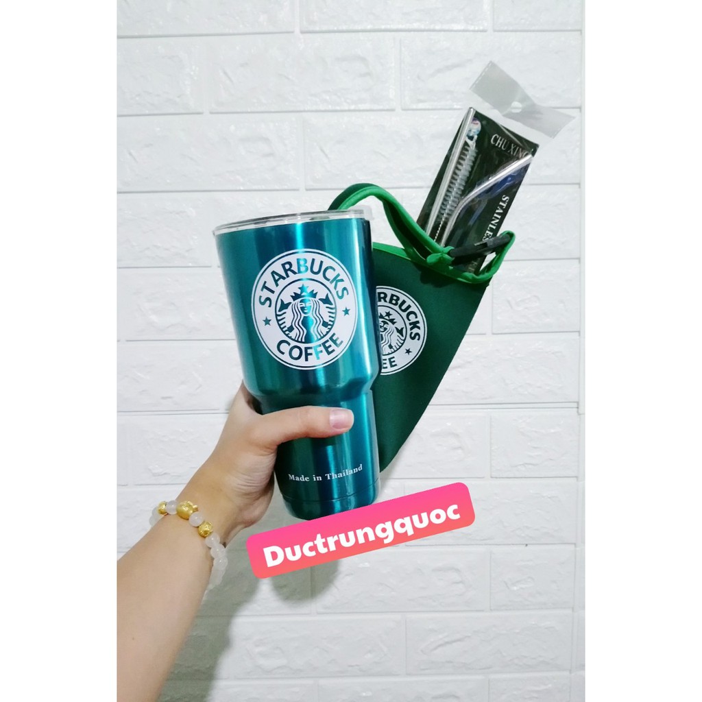 Ly Giữ Nhiệt Thái Lan 900ml Tặng 2 Ống Hút Inox + Cọ Rửa Và Túi Chống Sốc