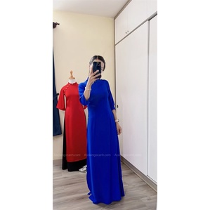 Áo dài trơn lụa mỹ xanh coban