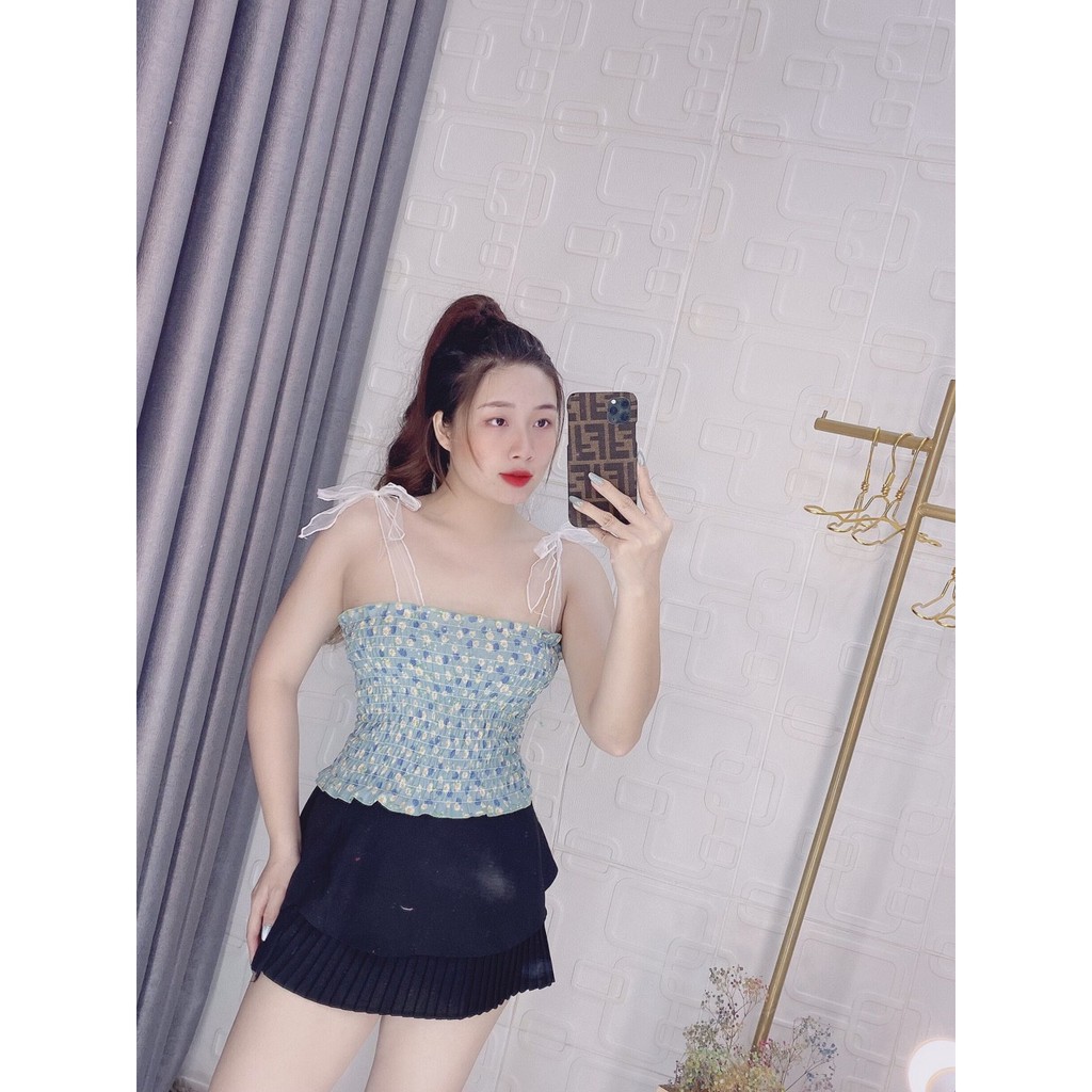 Áo Hai Dây Voan Lụa Hot Trend Hoa Nhí Thân Nhún Điệu Đà TTSA0657