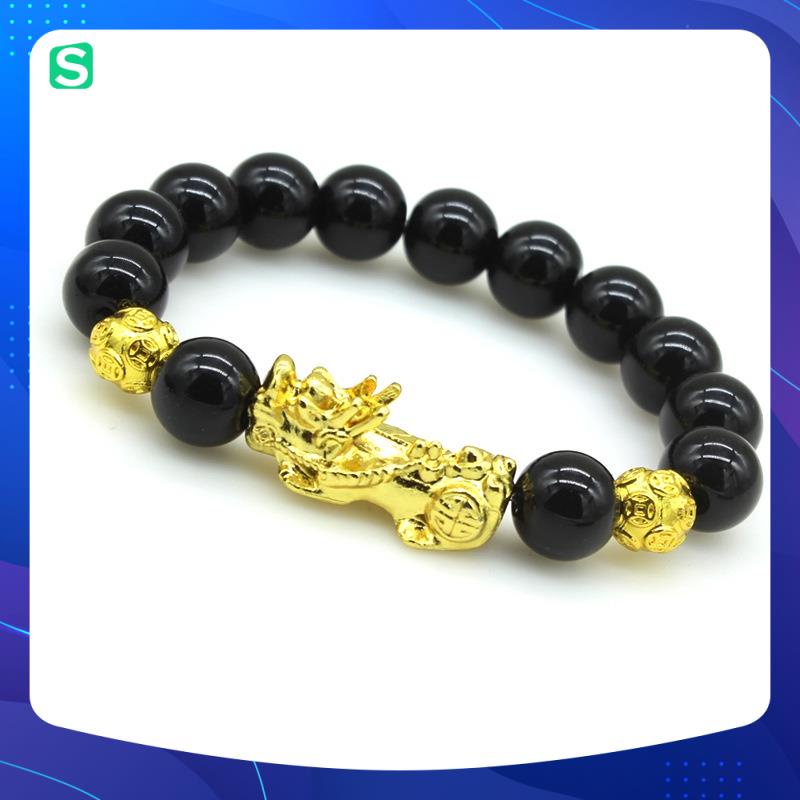 Vòng tay Tỳ Hưu hạt tròn mạ vàng,mang lại may mắn,tài lộc,Hạt đen đều, tròn,phát tài