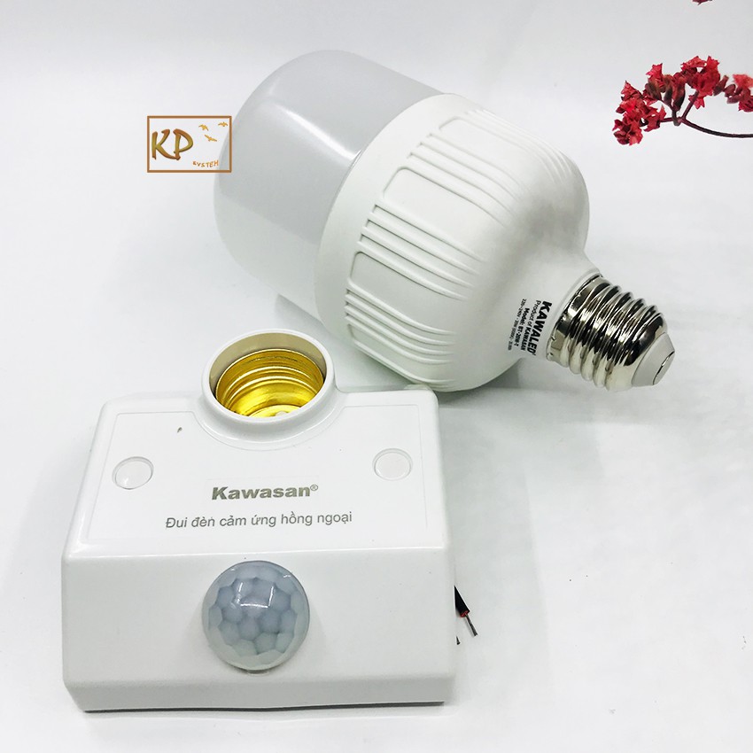 Bộ đui đèn cảm ứng chuyển động và đèn LED BULB trụ thân nhựa Kawasan SS68-T80-20W