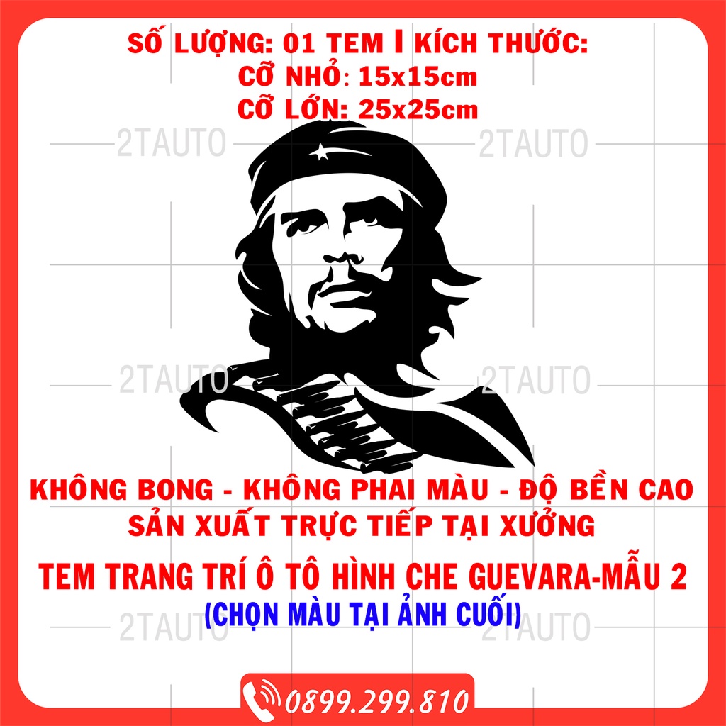 Tem decal sticker dán xe CHE GUEVARA nhiều kích thước, chống thấm nước, logo CHE GUEVARA dán trang trí xe hơi - MẪU 2