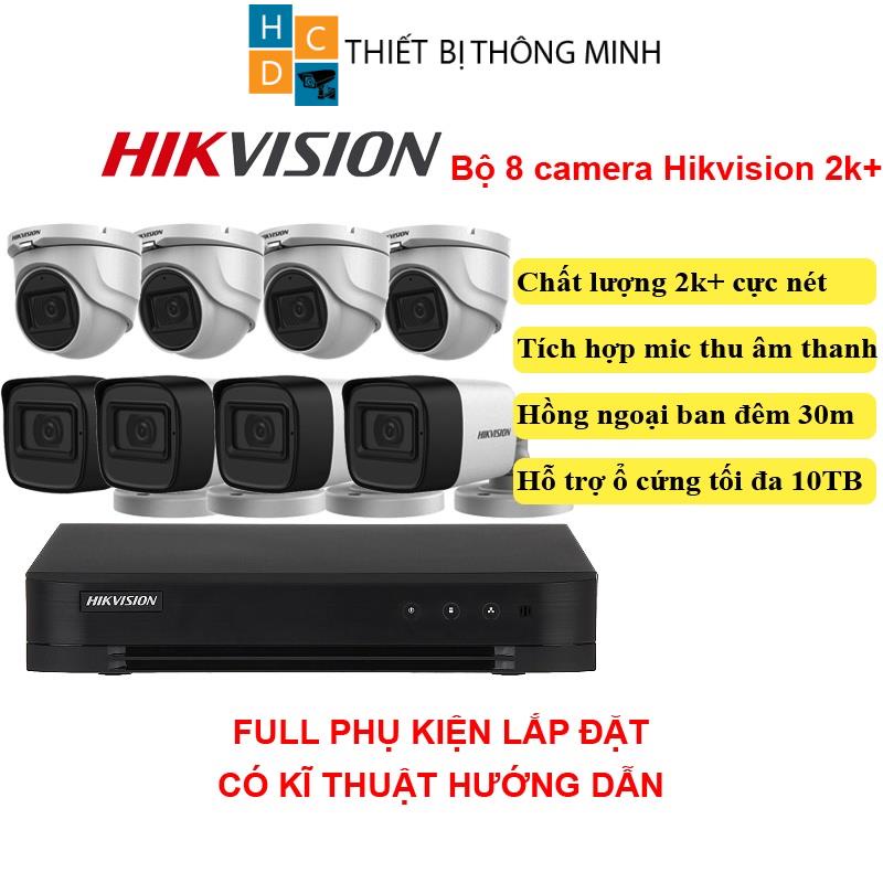 Bộ camera Hikvision 5/6/7/8 mắt 5mp chính hãng tích hợp mic thu âm chất lượng 2K+ đầy đủ phụ kiện