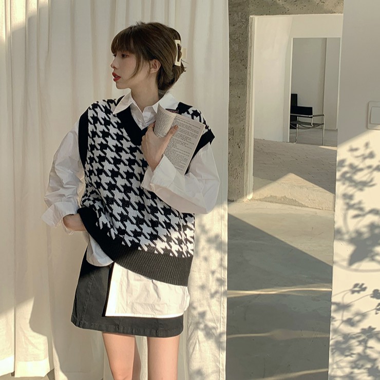 Áo Sweater Không Tay Cổ V Phong Cách Retro Hàn Quốc Cho Nữ | BigBuy360 - bigbuy360.vn