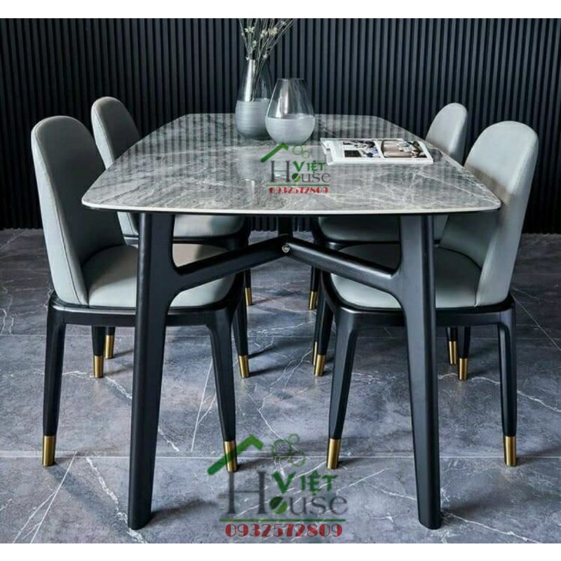 Bộ Bàn ăn mặt đá Ceramic sang trọng 1m4 (Freeship nt HCM, Dĩ An, BD)