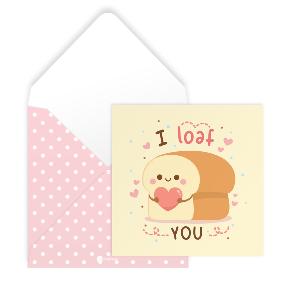 Thiệp tình yêu Valentine I LOAF YOU vuông 12cm SDstationery CONFECTION bánh sandwich