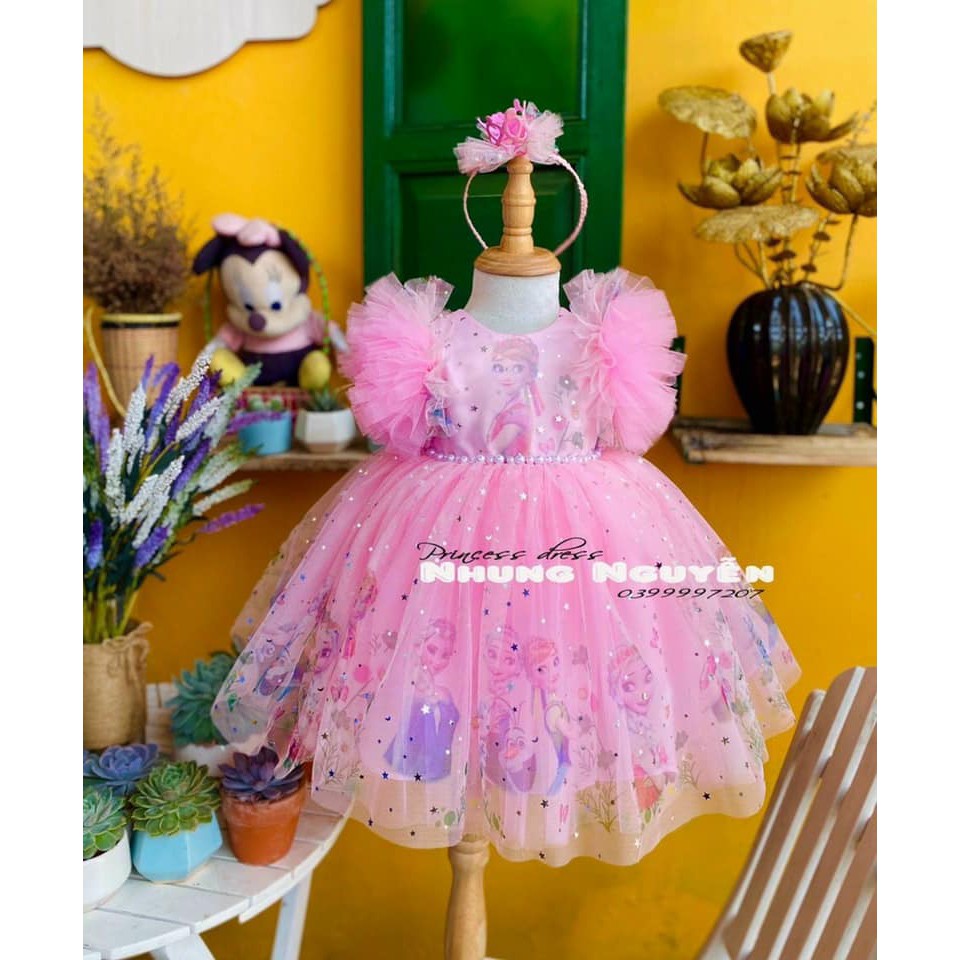 Vải lưới Elsa đính sao lấp lánh may váy công chúa