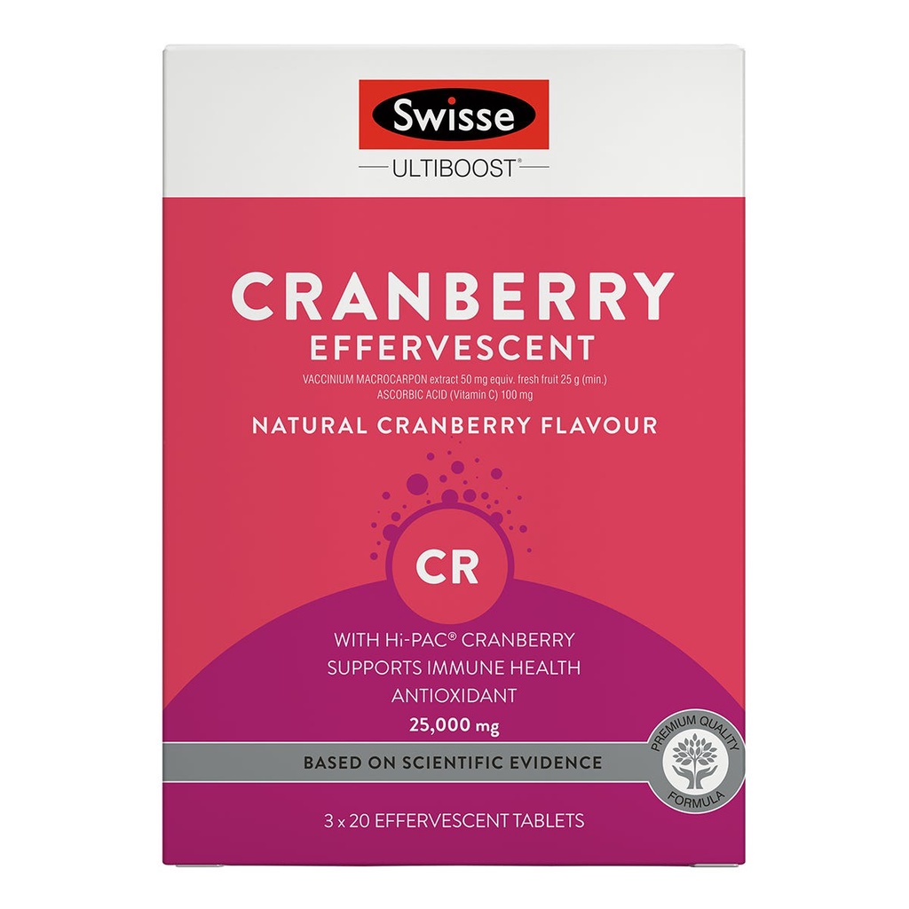 VIÊN SỦI VITAMIN C SWISSE ULTIBOOST CRANBERRY EFERVESCENT ÚC date 07/22