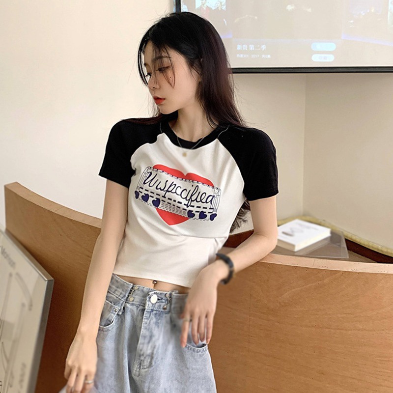 Áo Thun Tay Ngắn Cổ Tròn In Họa Tiết Phong Cách Hàn Quốc Thời Trang Cho Nữ