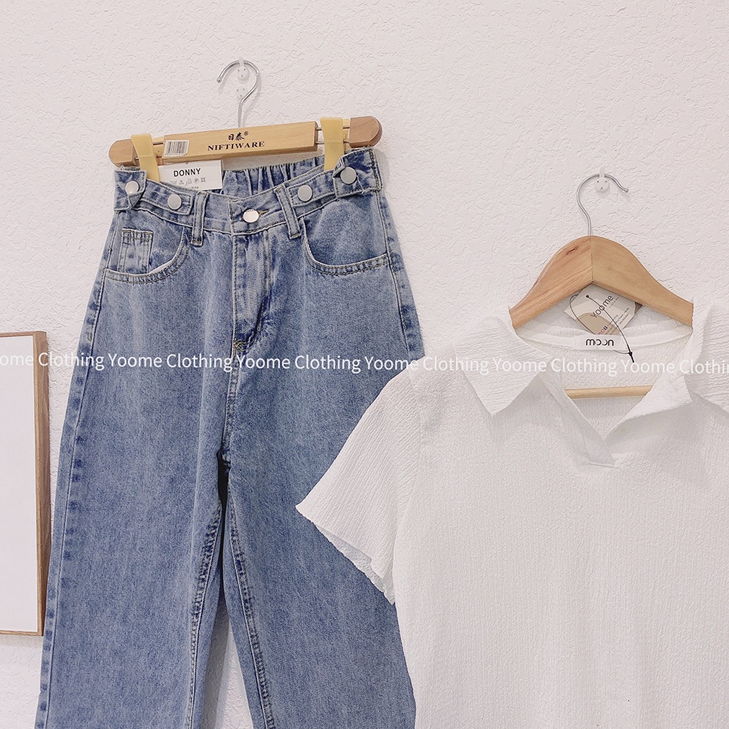 Áo cổ polo nhún , áo croptop cổ bẻ chất nhún cho nữ yoome clothing