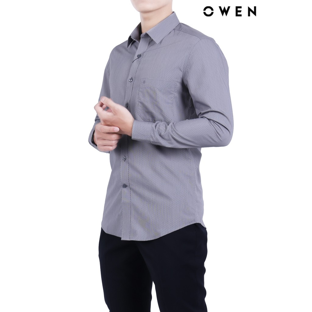 Áo sơ mi dài tay OWEN Bạch đàn Slimfit có túi màu ghi - AS20747DT