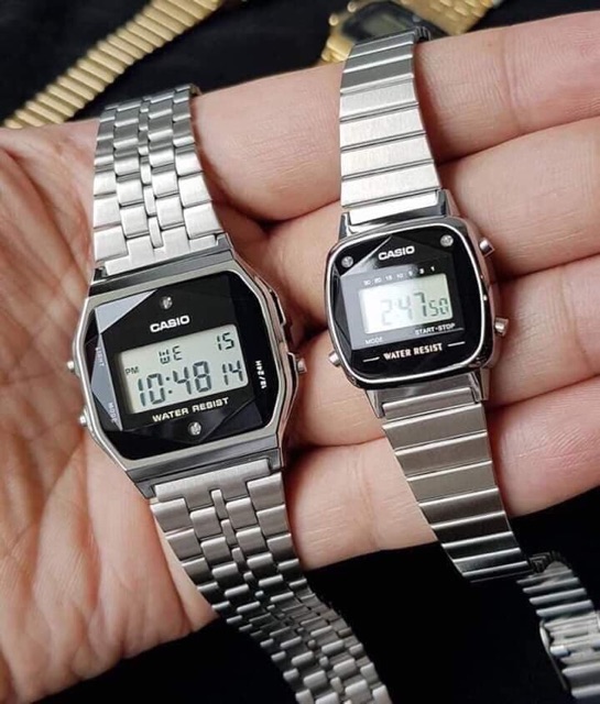 Đồng hồ unisex Casio Vintage COUPLE A159 VÀ LA670 diamond Bạc