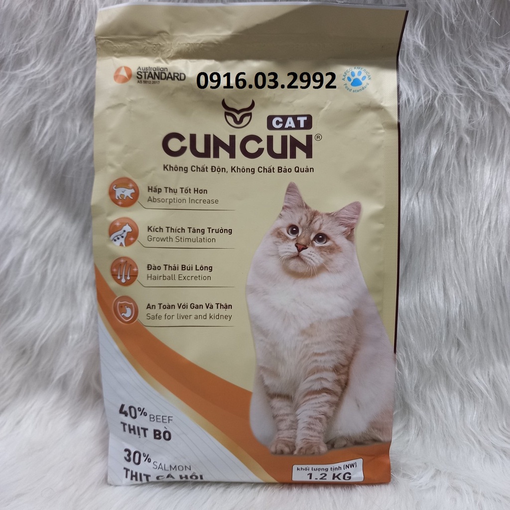 Thức ăn cho mèo Cuncun 1,2kg, Thức ăn cho mèo mượt lông