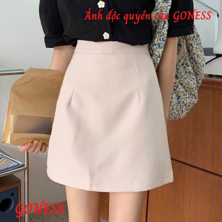 Chân váy chữ a Goness cạp cao màu trắng thời trang 441