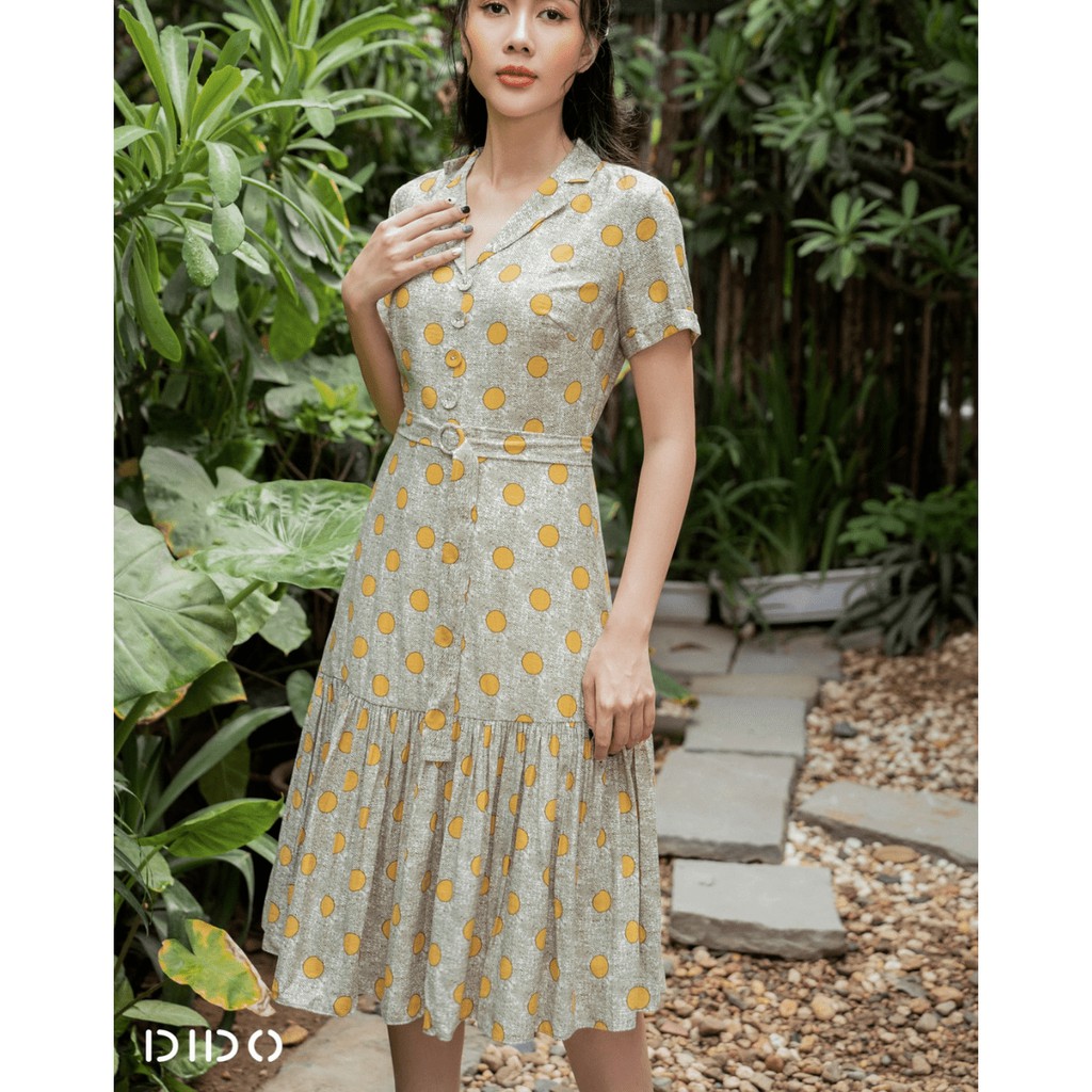 DIDO - Đầm Cổ Hai Ve Chấm Bi Vàng Nữ | BigBuy360 - bigbuy360.vn