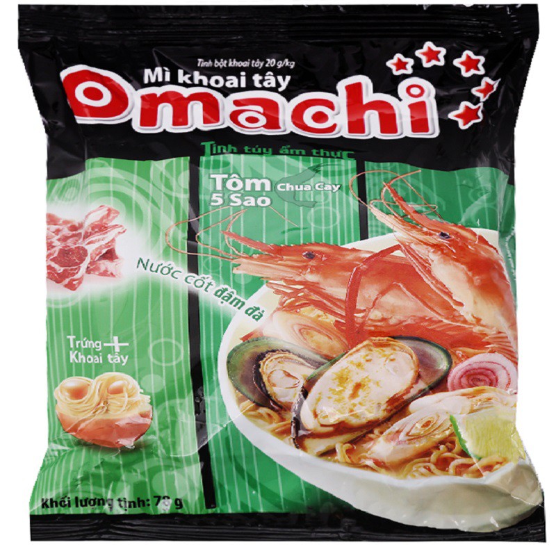 Mì tôm,trộn Omachi Tôm chua cay 78gr, sốt spaghetti 91gr (bịch 5 gói)