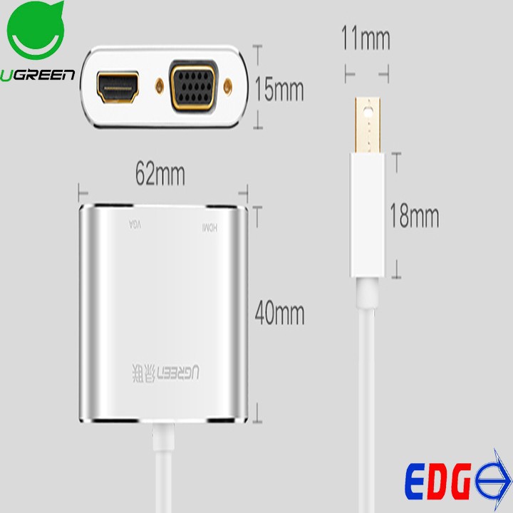 Cáp chuyển đổi cổng Mini DisplayPort sang cổng HDMI và cổng VGA - Ugreen 20421 - Mini DP (thunderbolt) to HDMI và VGA (2