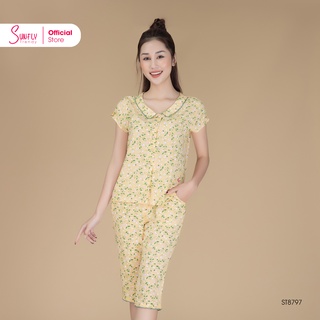 ST8797 Bộ đồ mặc nhà nữ pijamas lanh SUNFLY áo cộc quần ngố