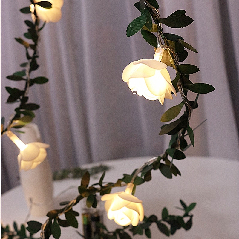 Simulated Green Leaf Rattan Rose Rattan LED Lamp DIY Garland Home Decor