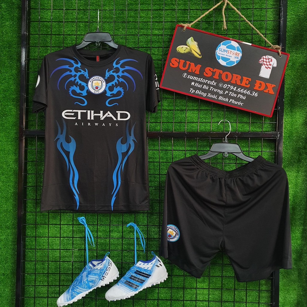 Mancity Dragon Đen - Áo Bóng Đá Thun Thái Lạnh Cao Cấp